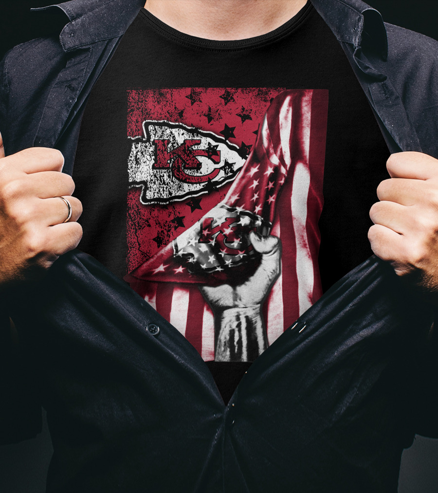 Kansas City Chiefs Flag And Stars Design With Fist T-Shirt
