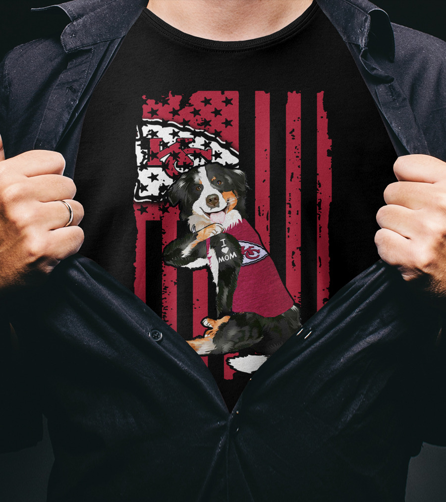 Border Collie I Mom Kansas City Chiefs Fan Flag T-Shirt