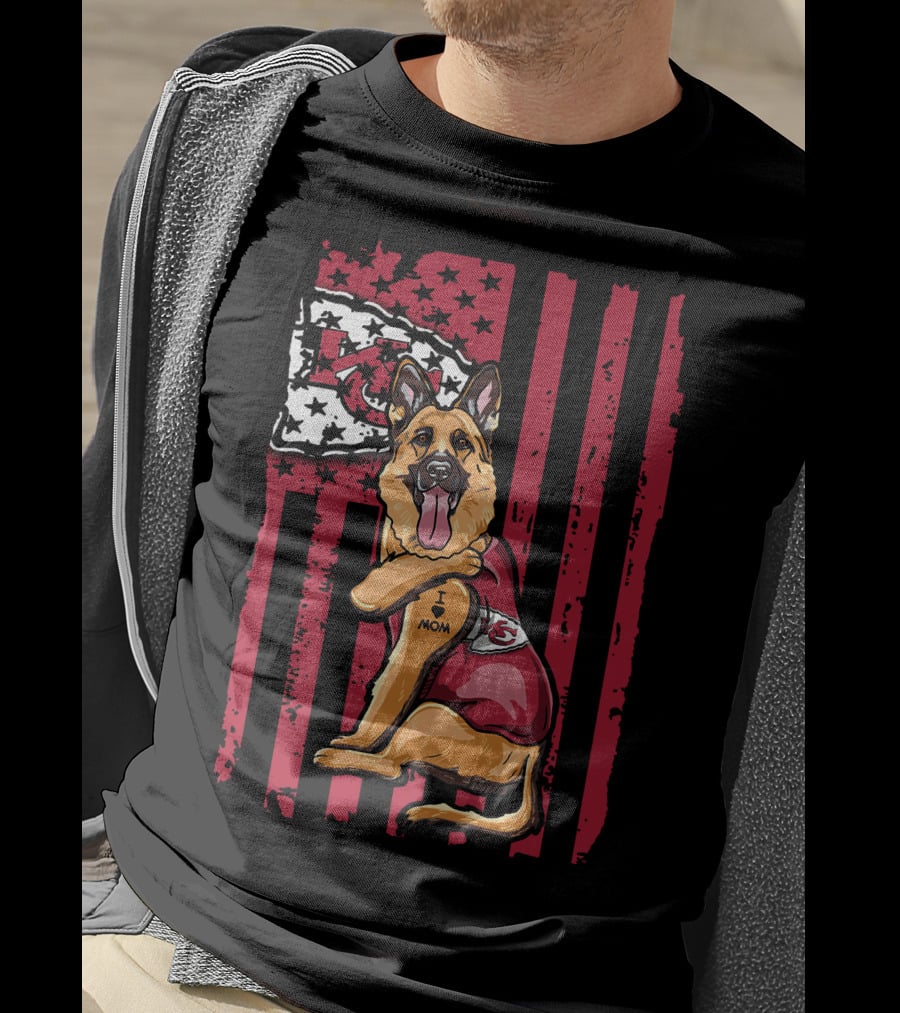 German Shepherd Kansas City Chiefs Flag I Love Mom T-Shirt