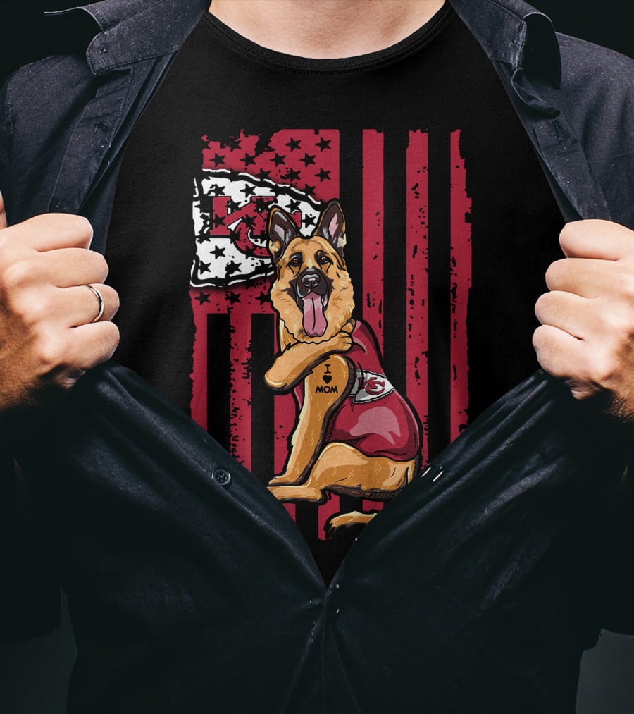 German Shepherd Kansas City Chiefs Flag I Love Mom T-Shirt