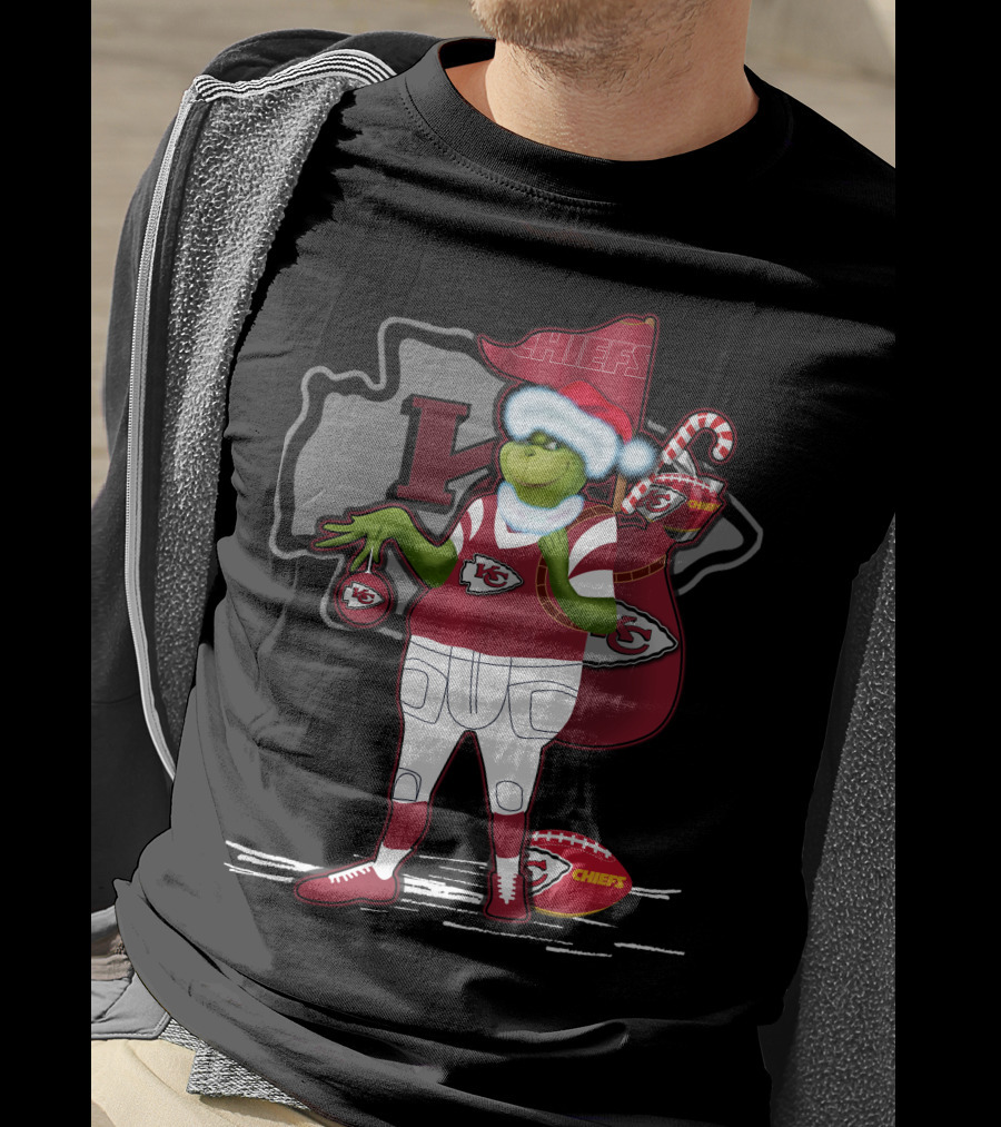 Grinchxmas Kansas City Chiefs Santa Football Holiday T-Shirt