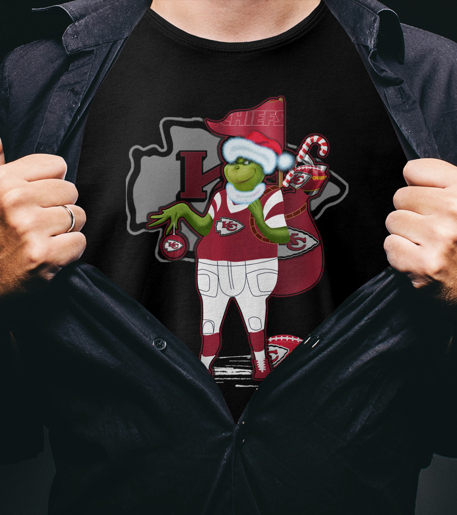 Grinchxmas Kansas City Chiefs Santa Football Holiday T-Shirt