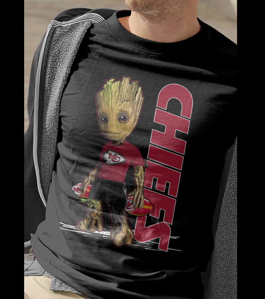 Groot Kansas City Chiefs NFL Fan Art With Chiefs T-Shirt