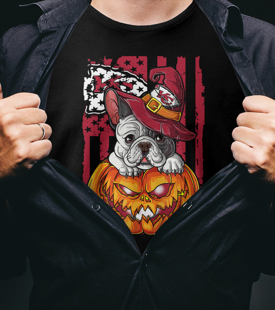 Hlw Bulldog Kansas City Chiefs Halloween Pumpkin Wizard Hat T-Shirt