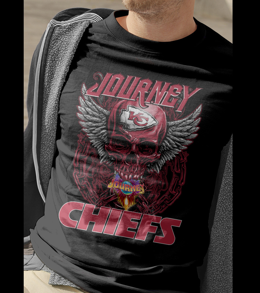 Journey Kansas City Chiefs Skull Wings Flame T-Shirt
