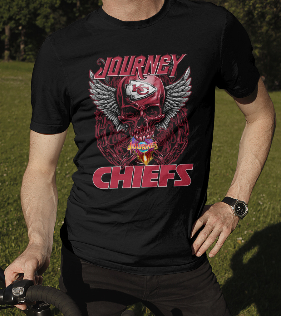 Journey Kansas City Chiefs Skull Wings Flame T-Shirt