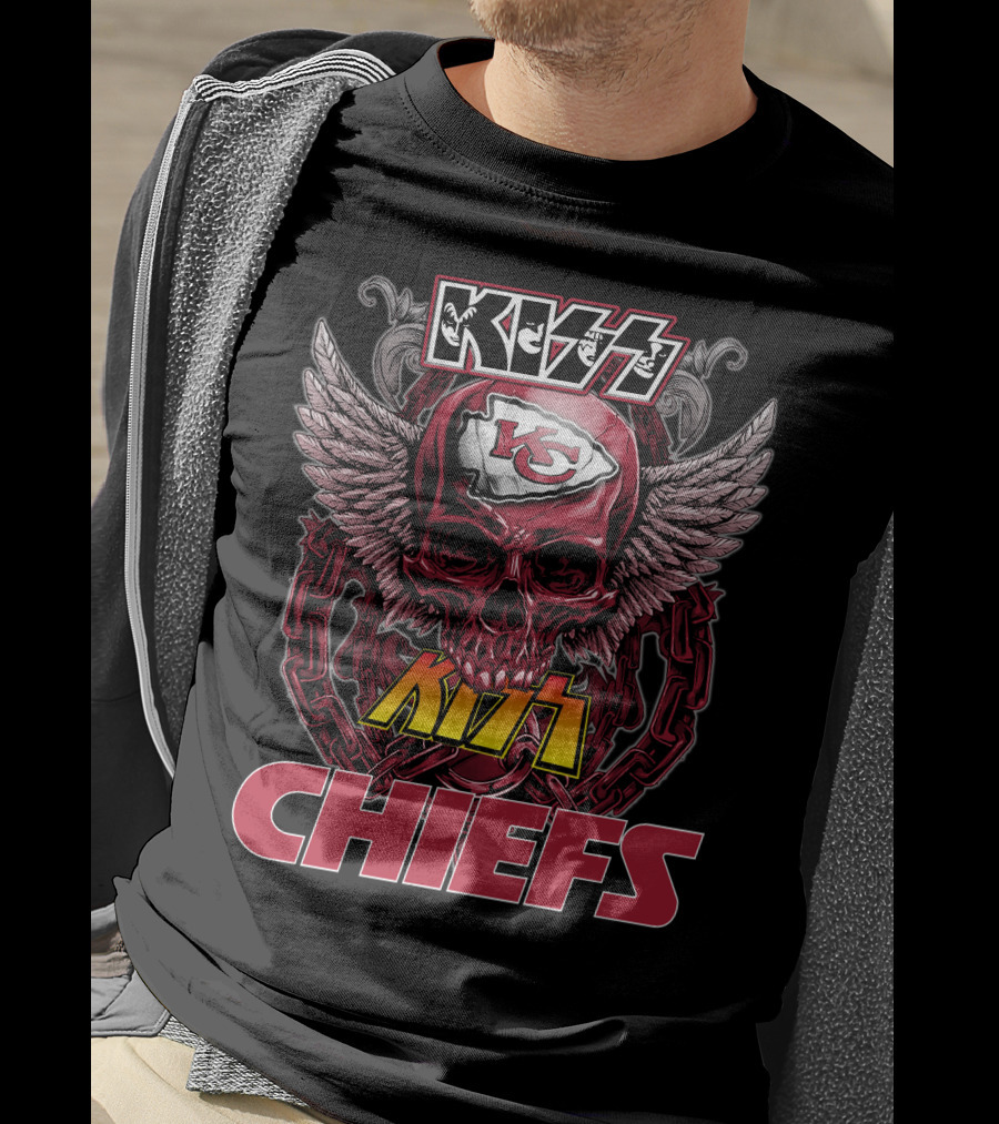 Kansas City Chiefs Nfl Skull Kiss Chiefs Logo Winged T-Shirt