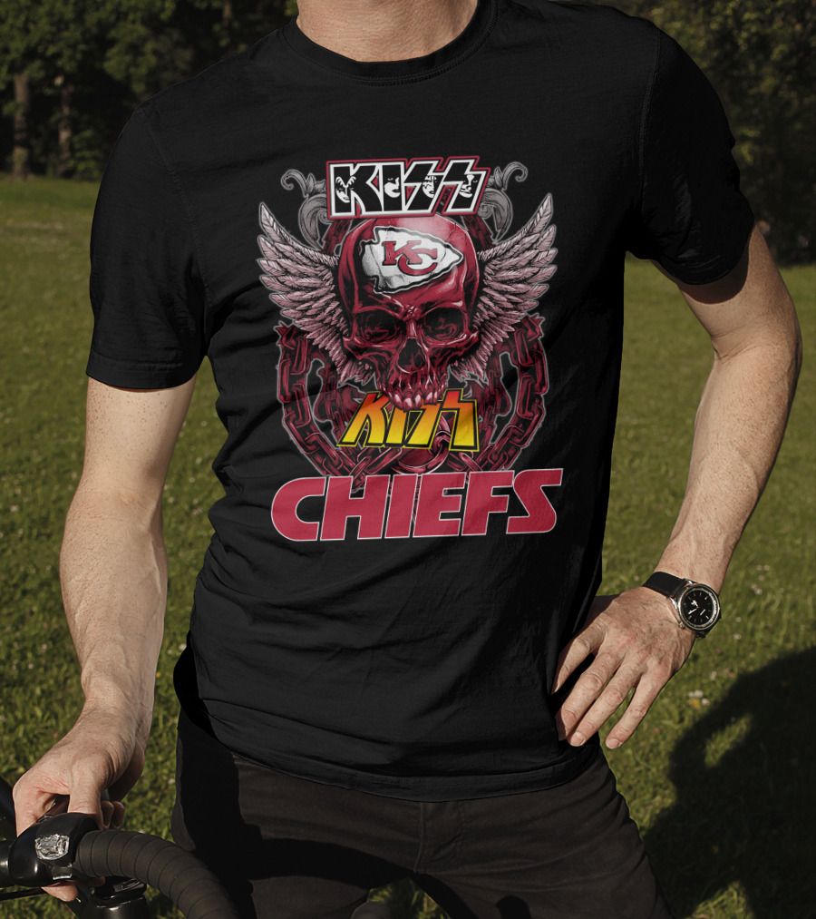 Kansas City Chiefs Nfl Skull Kiss Chiefs Logo Winged T-Shirt