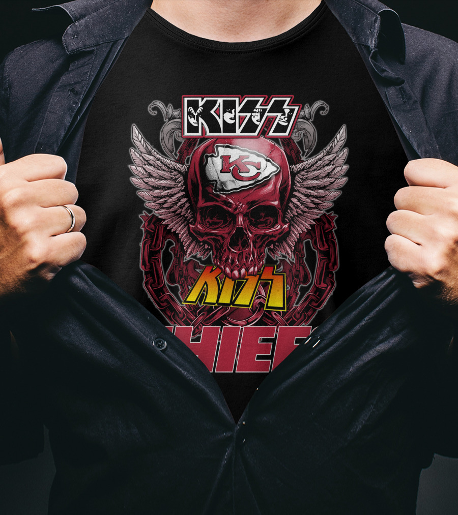 Kansas City Chiefs Nfl Skull Kiss Chiefs Logo Winged T-Shirt