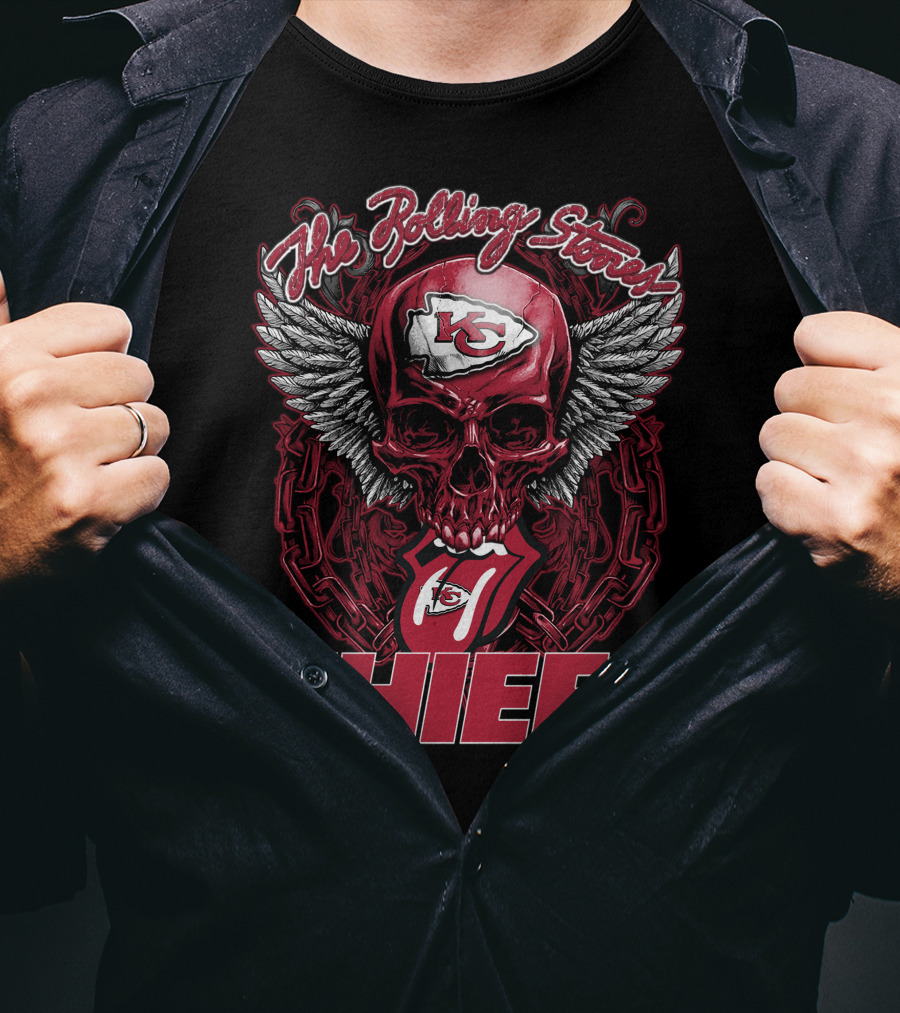The Rolling Stones Skull Kansas City Chiefs Logo Wings Chiefs T-Shirt