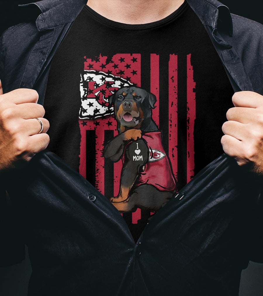 Rottweiler I Love Mom Kansas City Chiefs Flag T-Shirt