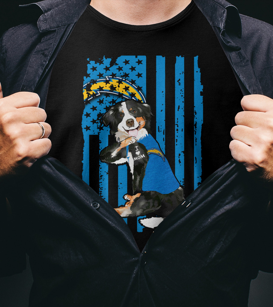 Border Collie I Love Mom Los Angeles Chargers T-Shirt