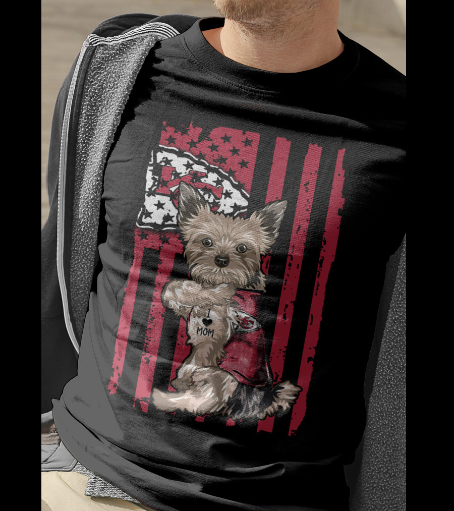 Yorkshire Terrier I Love Mom Kansas City Chiefs Flag T-Shirt