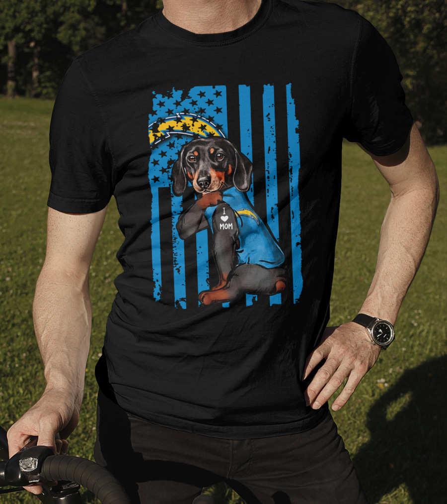 Dachshund I Love Mom Los Angeles Chargers T-Shirt