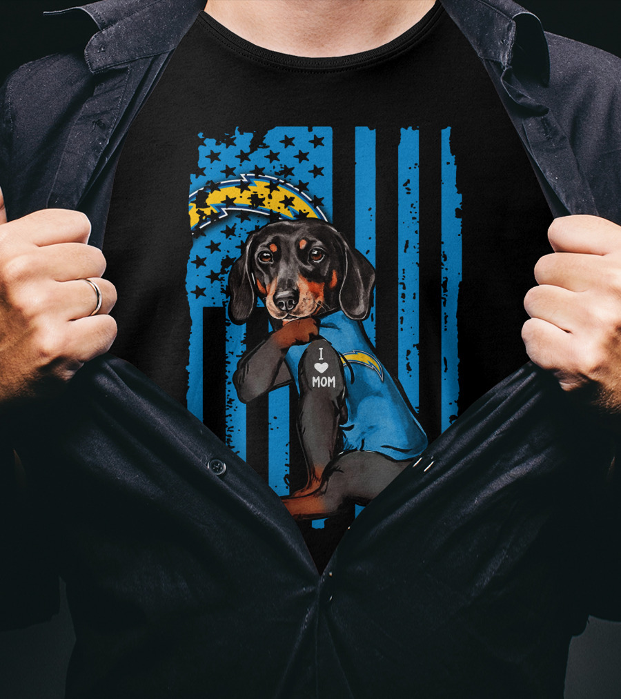 Dachshund I Love Mom Los Angeles Chargers T-Shirt