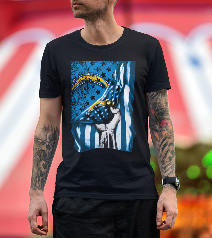 Los Angeles Chargers American Flag Fist Power Stars T-Shirt
