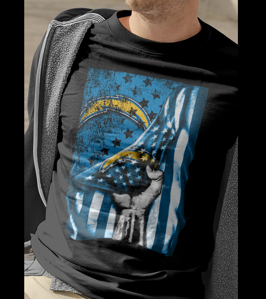 Los Angeles Chargers American Flag Fist Power Stars T-Shirt