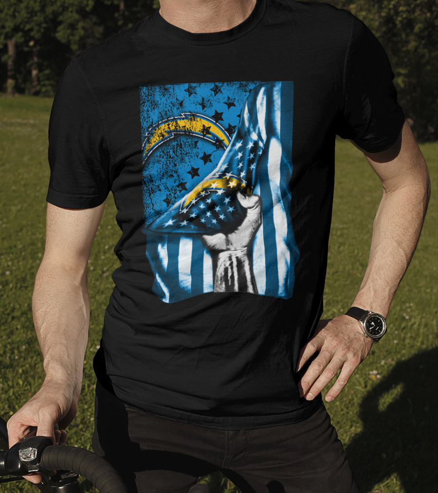 Los Angeles Chargers American Flag Fist Power Stars T-Shirt