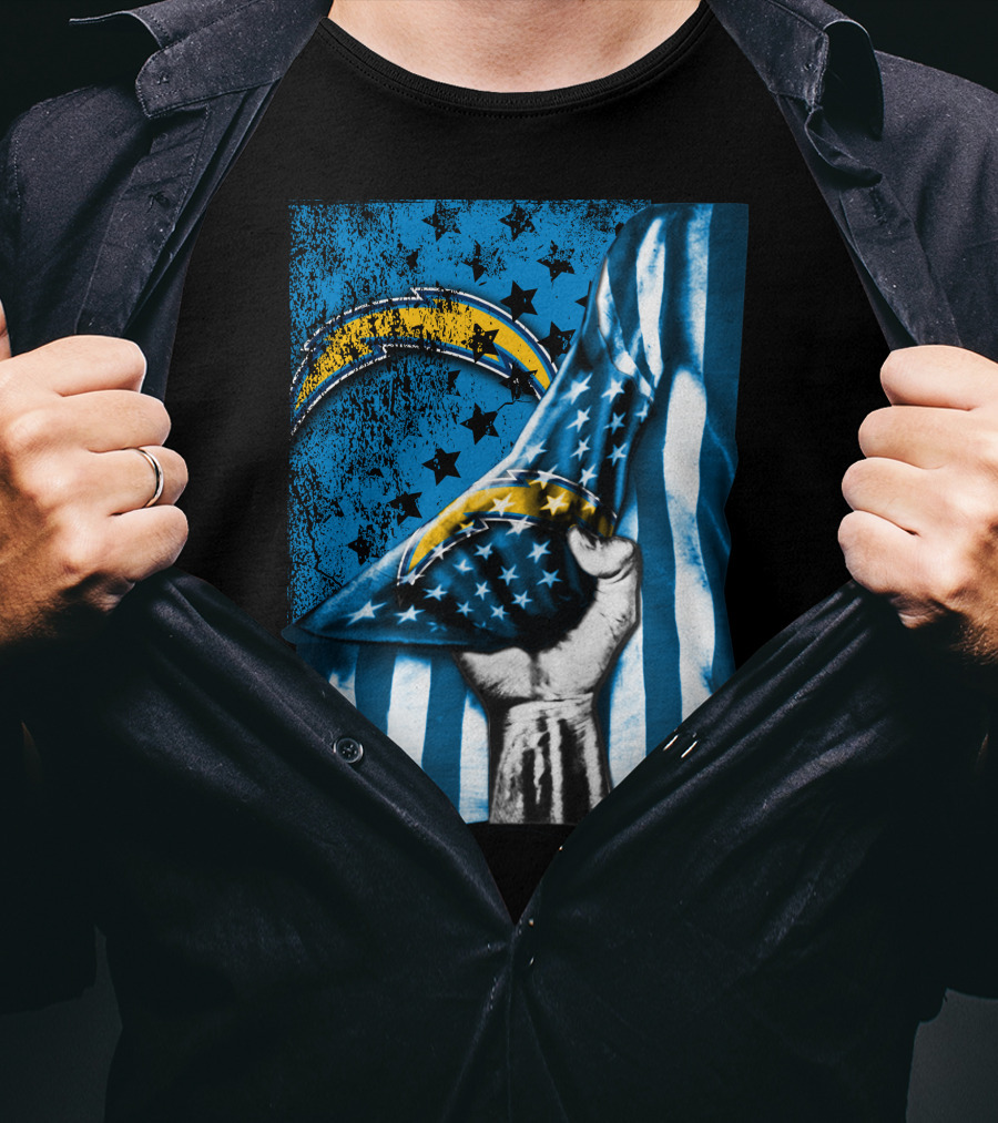 Los Angeles Chargers American Flag Fist Power Stars T-Shirt
