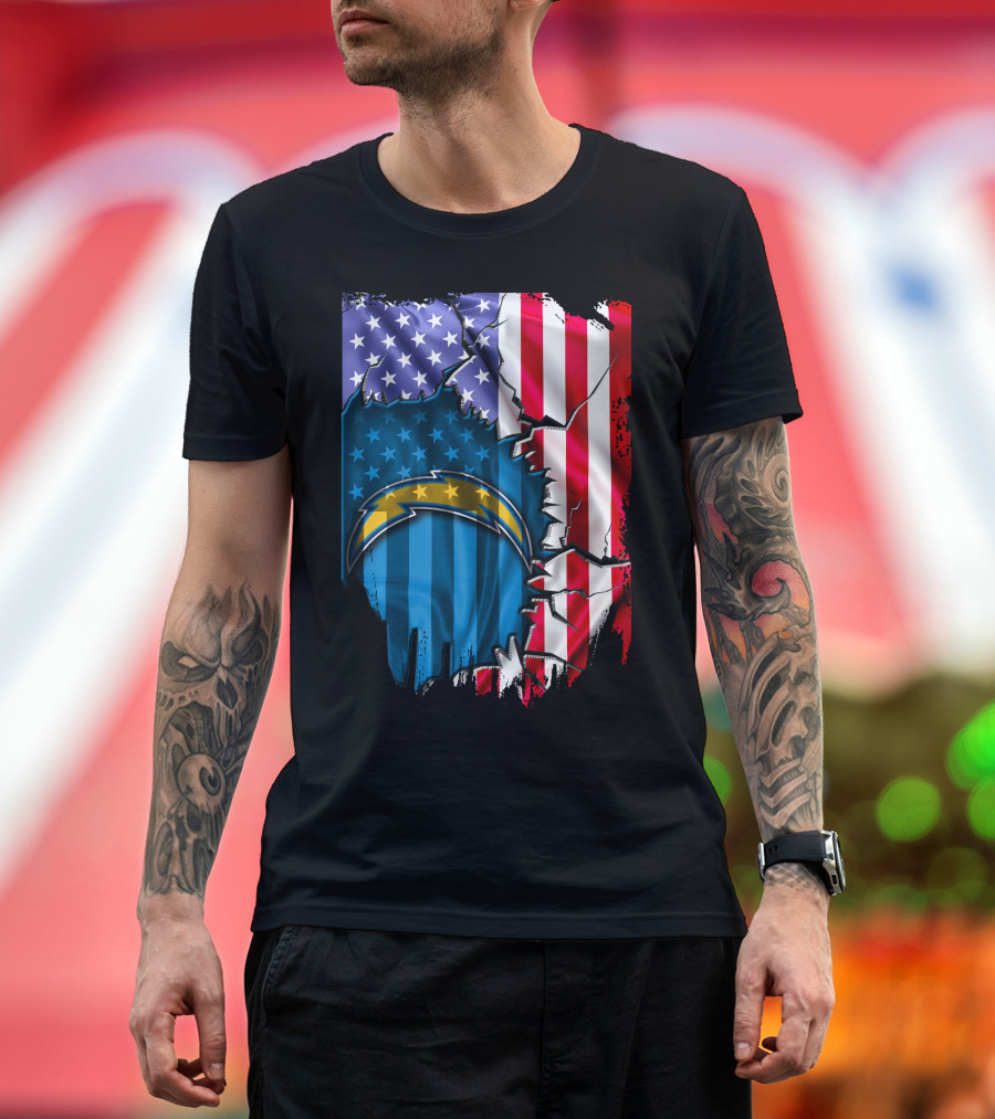 American Flag Los Angeles Chargers Logo Fusion T-Shirt