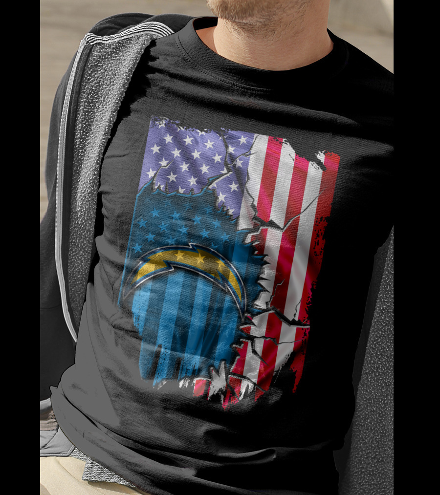 American Flag Los Angeles Chargers Logo Fusion T-Shirt