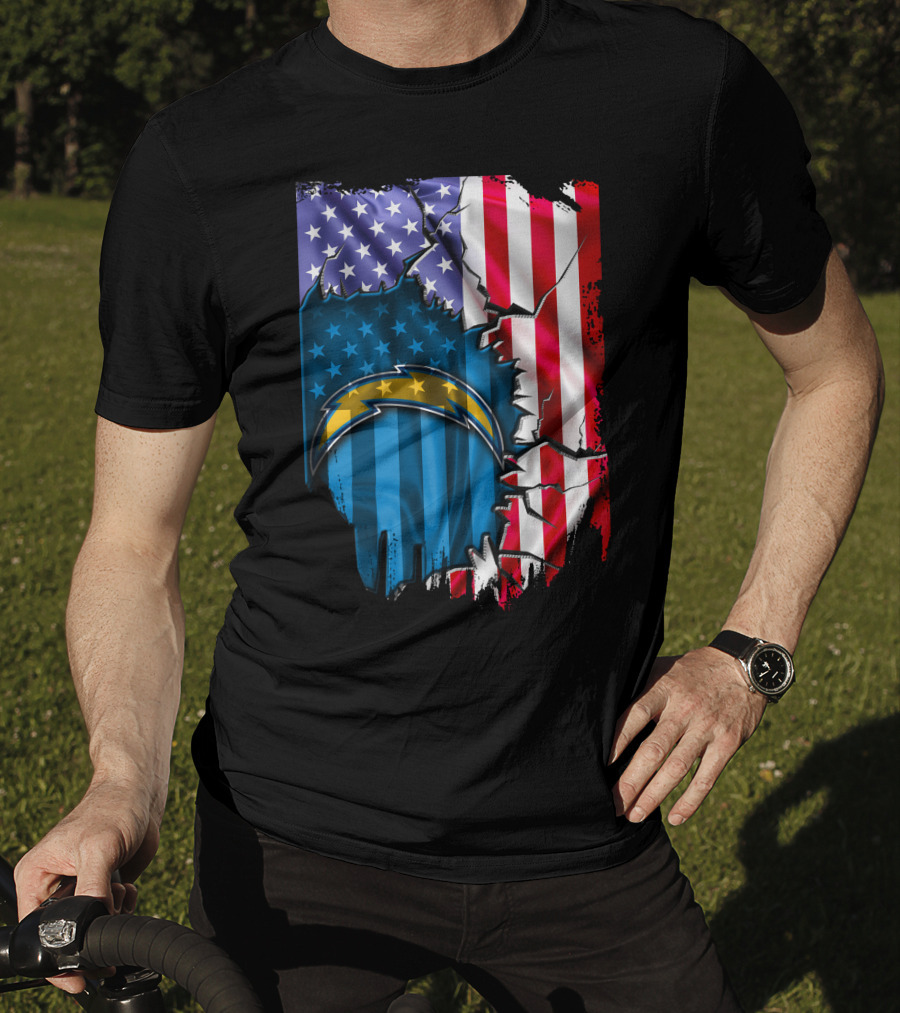 American Flag Los Angeles Chargers Logo Fusion T-Shirt