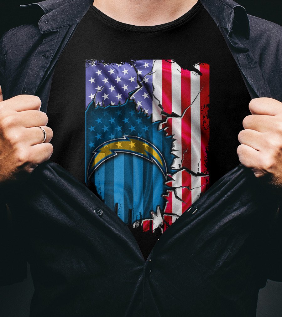 American Flag Los Angeles Chargers Logo Fusion T-Shirt
