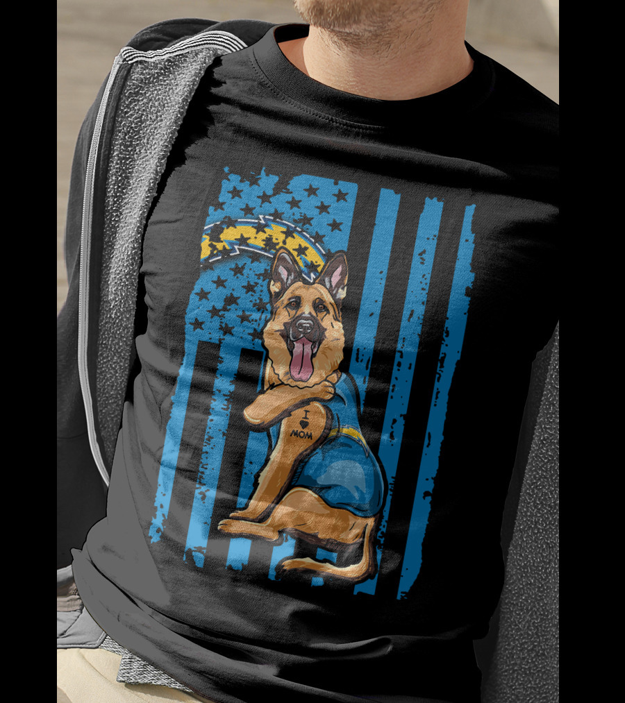 German Shepherd I Love Mom Los Angeles Chargers Flag T-Shirt