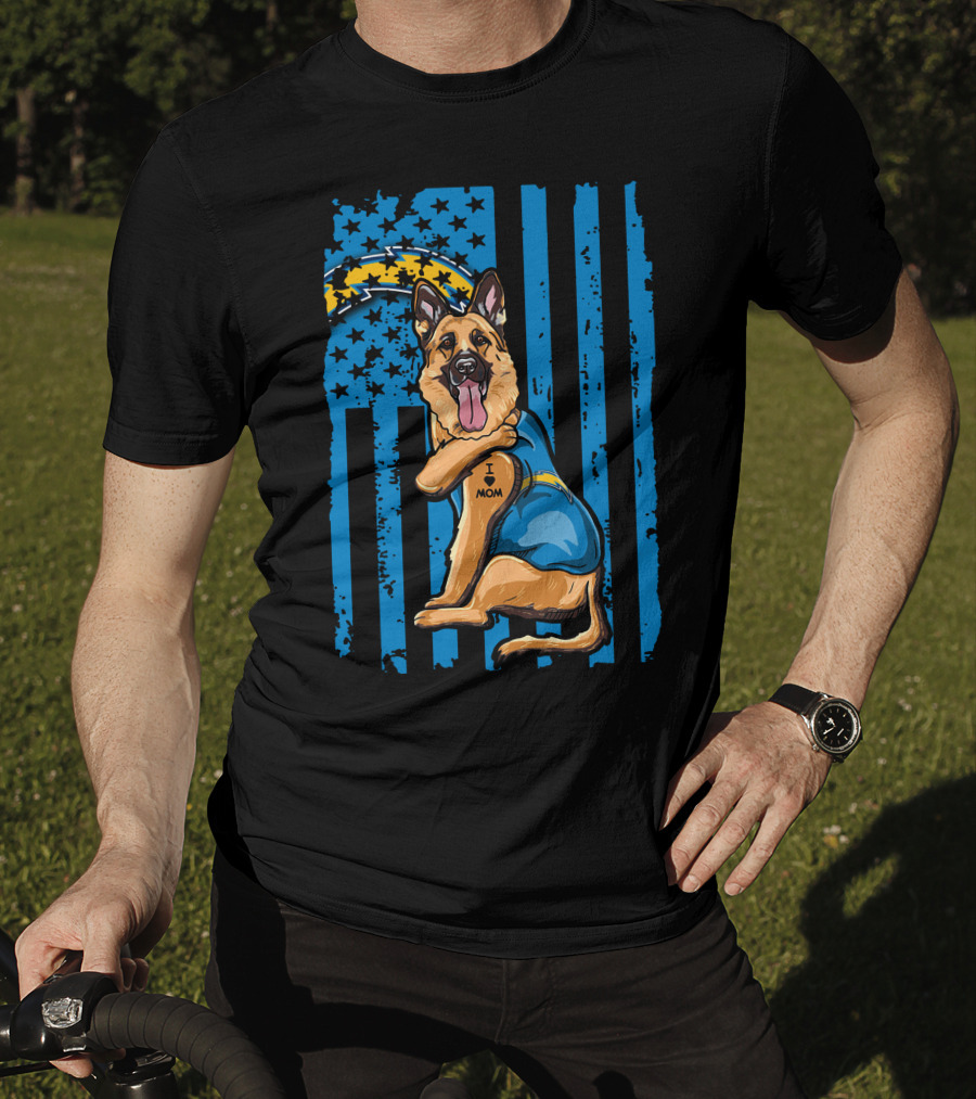 German Shepherd I Love Mom Los Angeles Chargers Flag T-Shirt