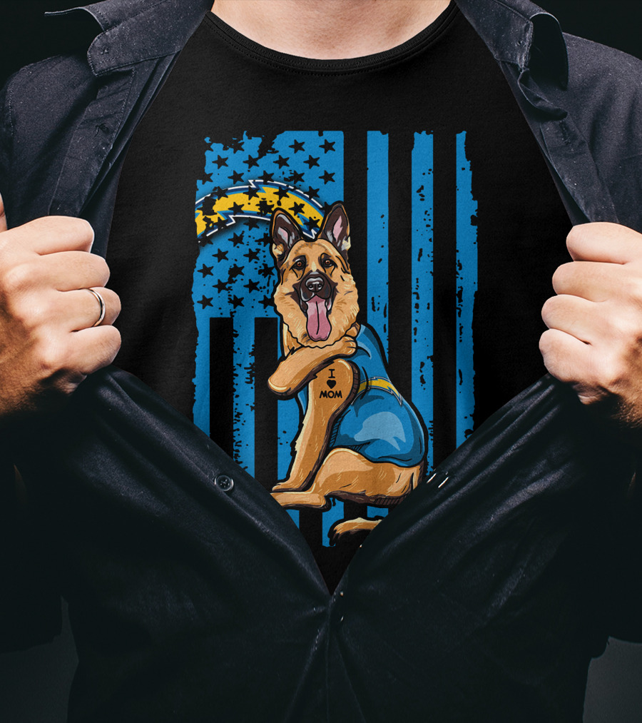 German Shepherd I Love Mom Los Angeles Chargers Flag T-Shirt