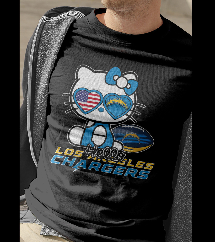 Hello Kitty Los Angeles Chargers Football American Flag Hearts T-Shirt
