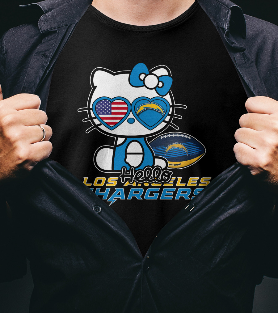 Hello Kitty Los Angeles Chargers Football American Flag Hearts T-Shirt