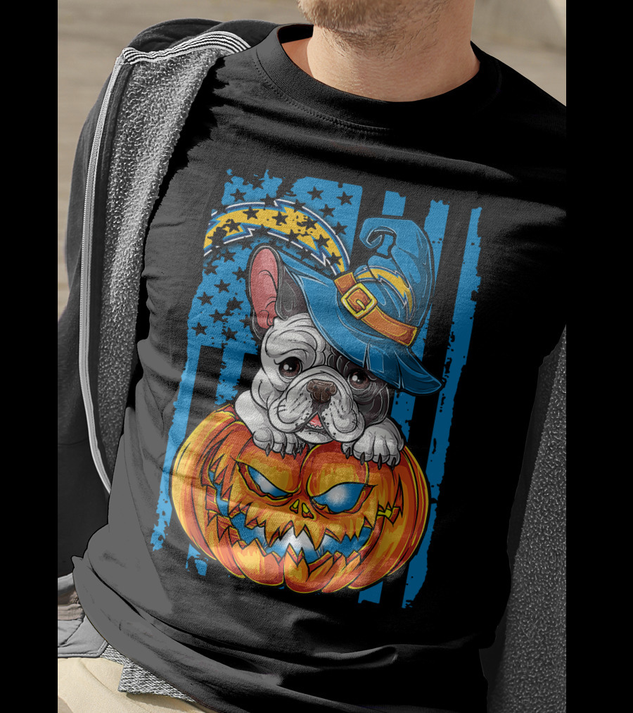 Hlw Bulldog Halloween Pumpkin Los Angeles Chargers Stars Hat T-Shirt