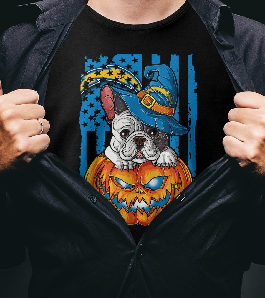 Hlw Bulldog Halloween Pumpkin Los Angeles Chargers Stars Hat T-Shirt