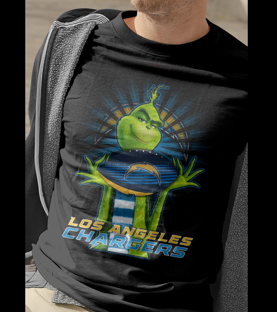 Los Angeles Chargers Grinch Holding Football T-Shirt