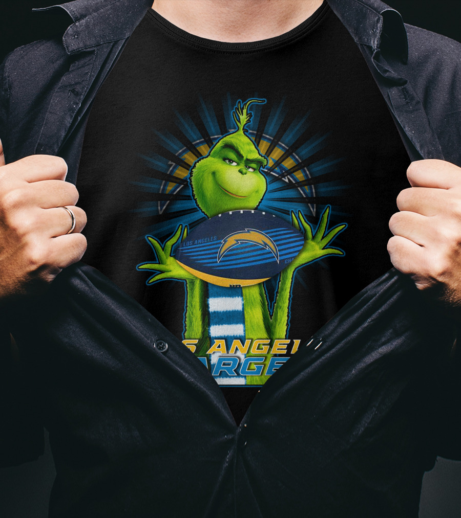 Los Angeles Chargers Grinch Holding Football T-Shirt