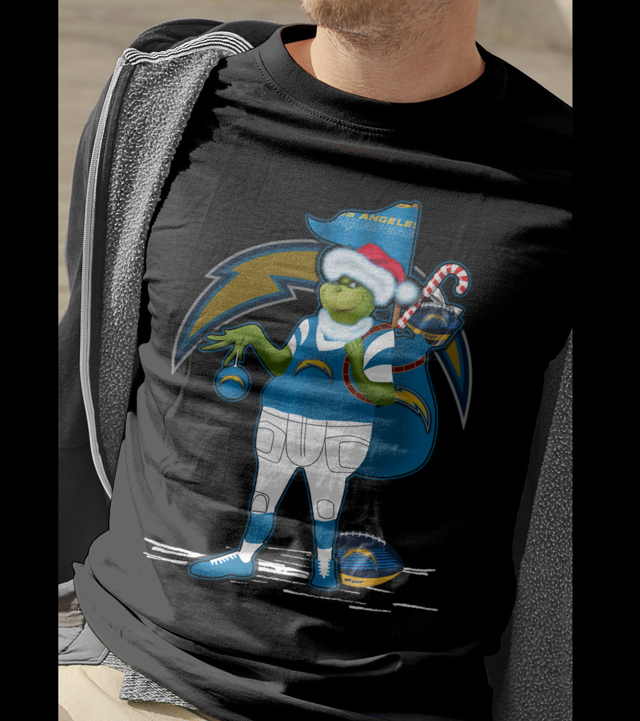 Grinchxmas Los Angeles Chargers Santa Hat Football Character T-Shirt