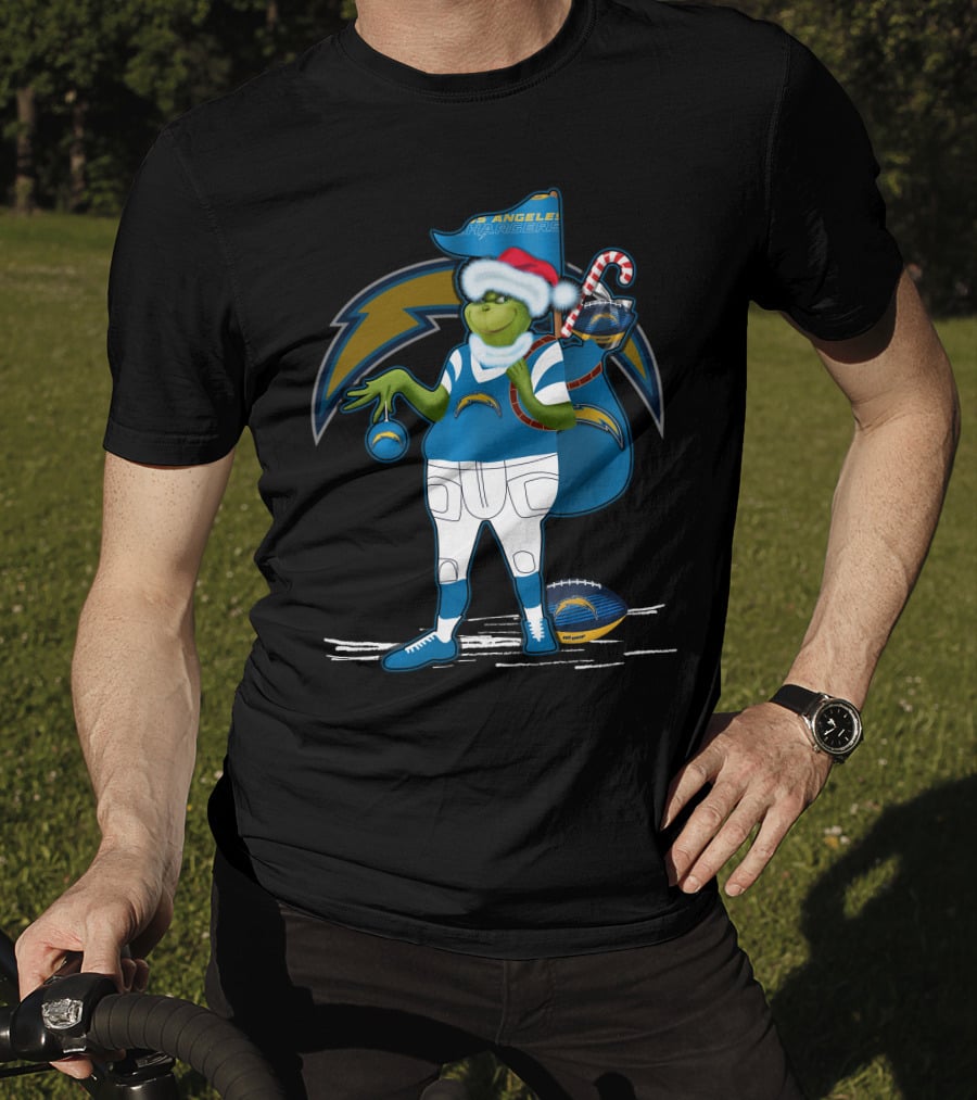 Grinchxmas Los Angeles Chargers Santa Hat Football Character T-Shirt