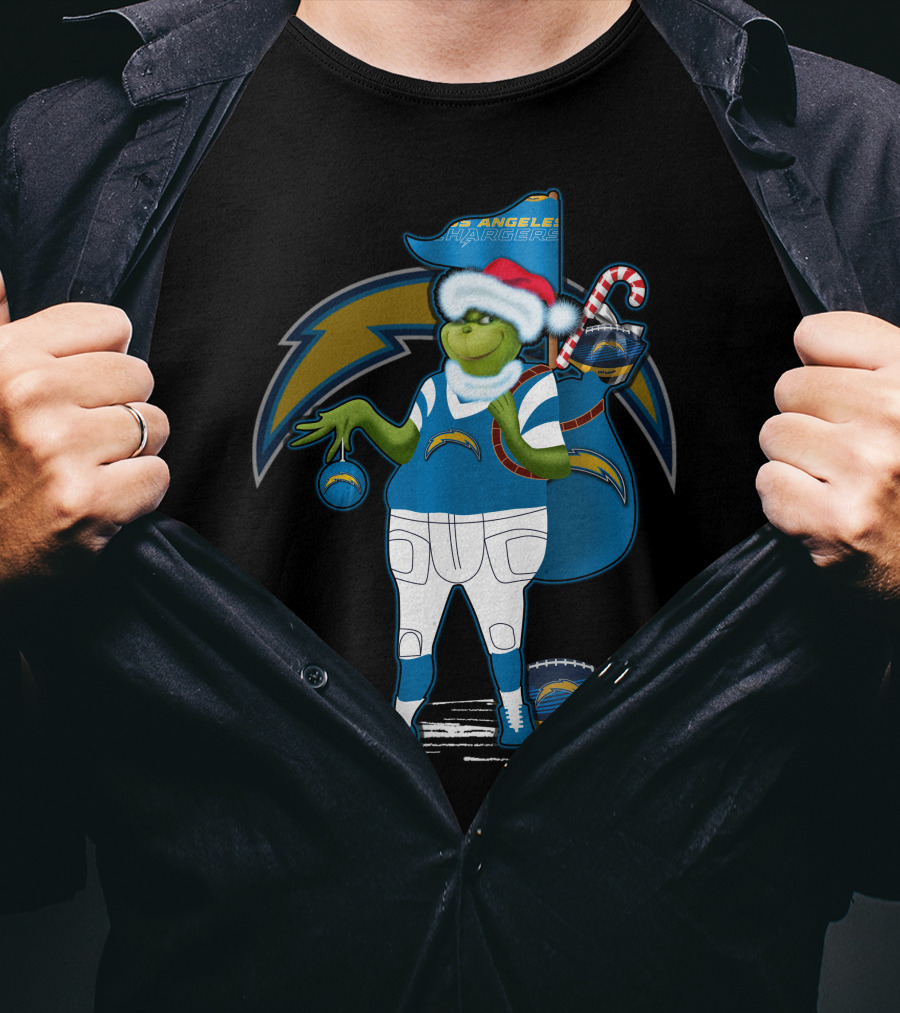 Grinchxmas Los Angeles Chargers Santa Hat Football Character T-Shirt