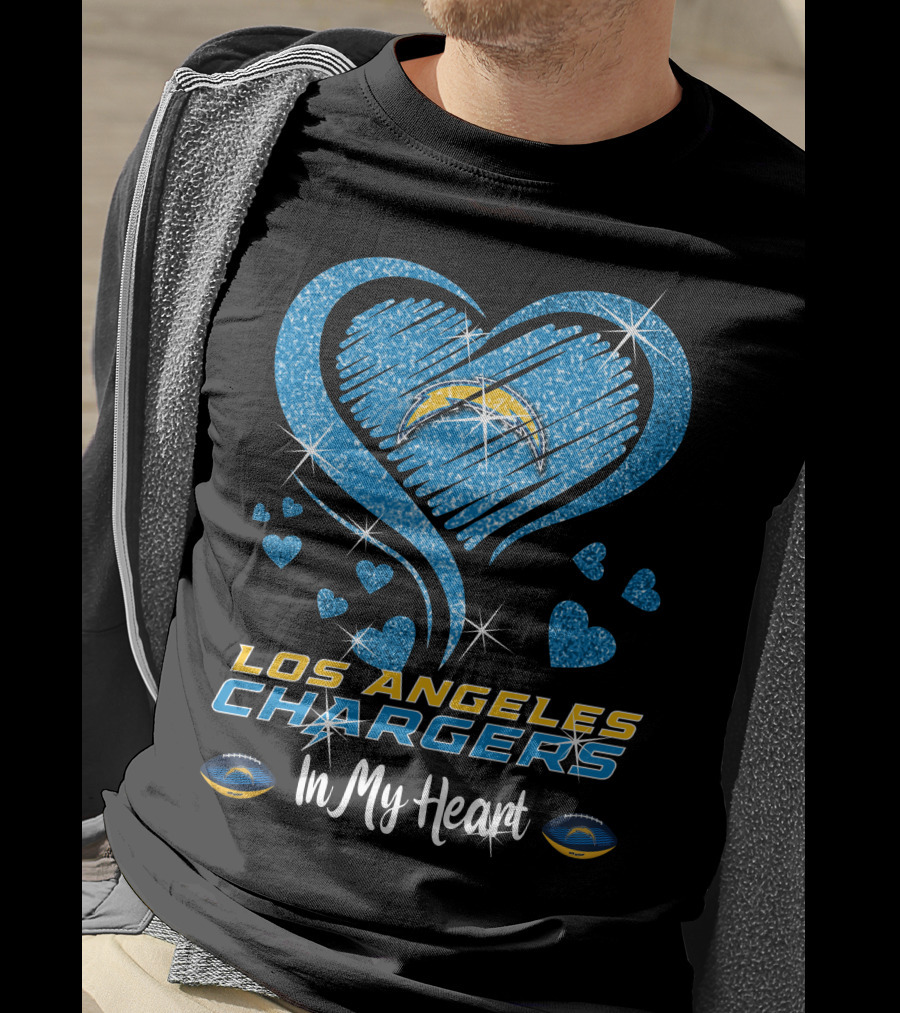 Los Angeles Chargers In My Heart Sparkling Blue Heart T-Shirt