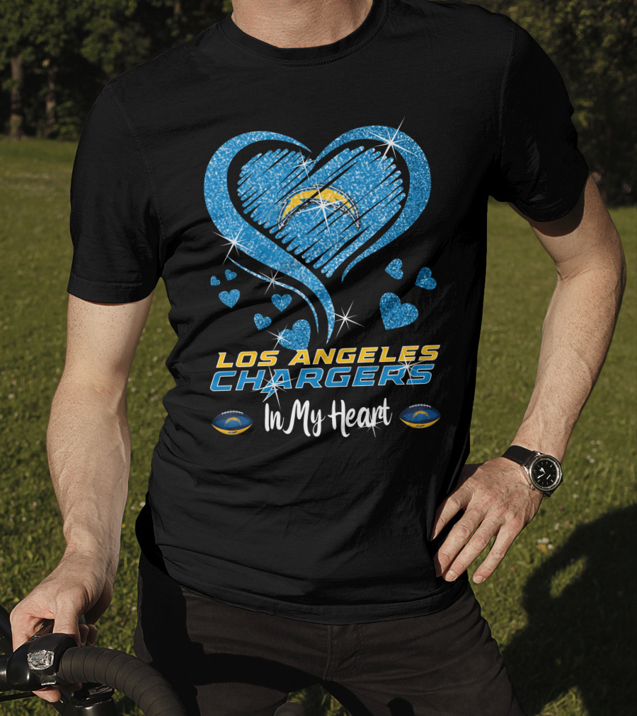 Los Angeles Chargers In My Heart Sparkling Blue Heart T-Shirt