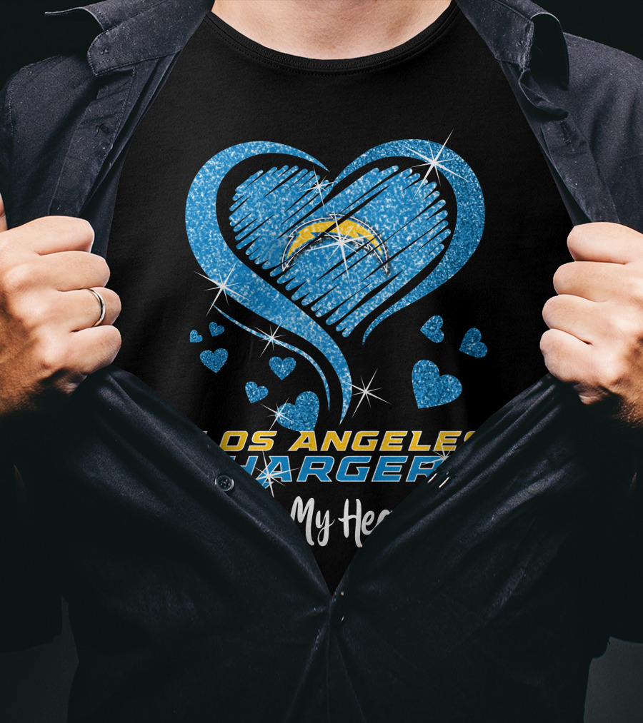 Los Angeles Chargers In My Heart Sparkling Blue Heart T-Shirt