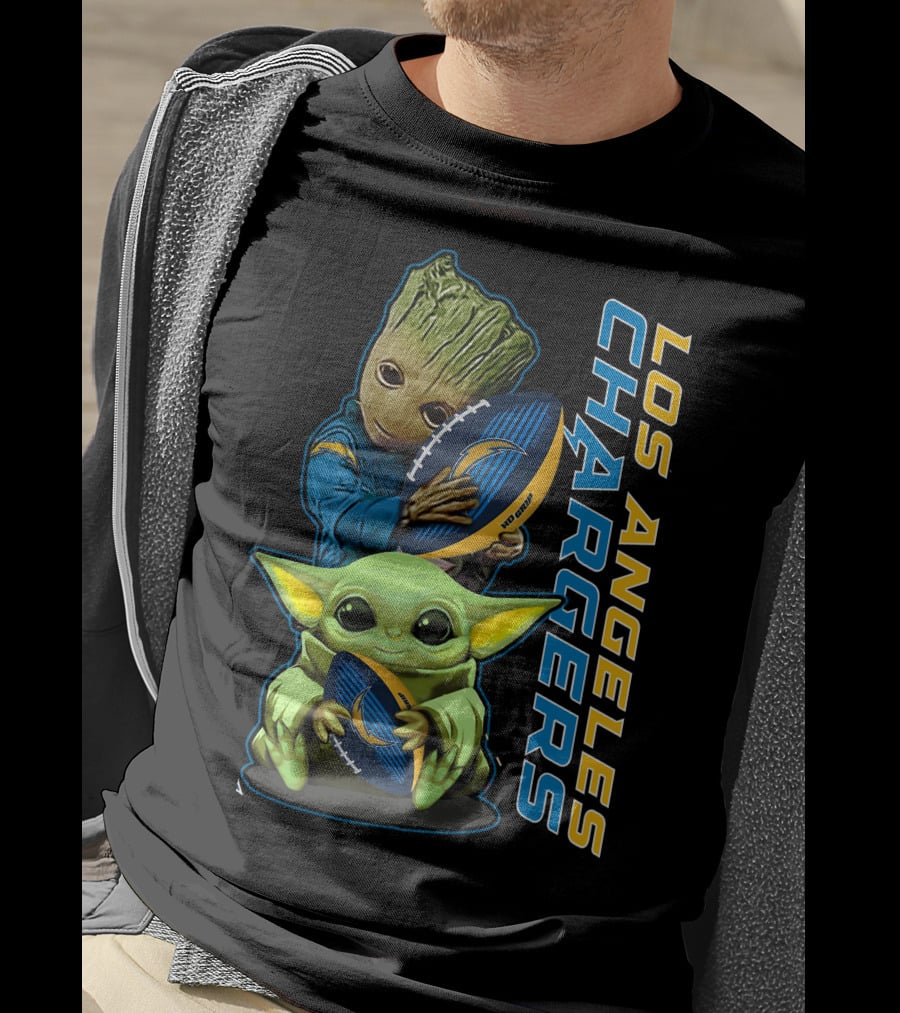 Grzd Los Angeles Chargers Groot Baby Yoda Football T-Shirt