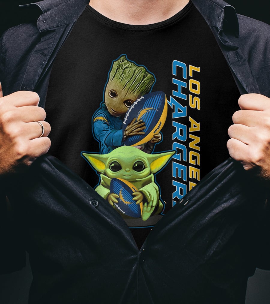 Grzd Los Angeles Chargers Groot Baby Yoda Football T-Shirt