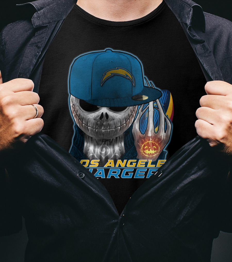Jackskull Pumpkin Los Angeles Chargers T-Shirt