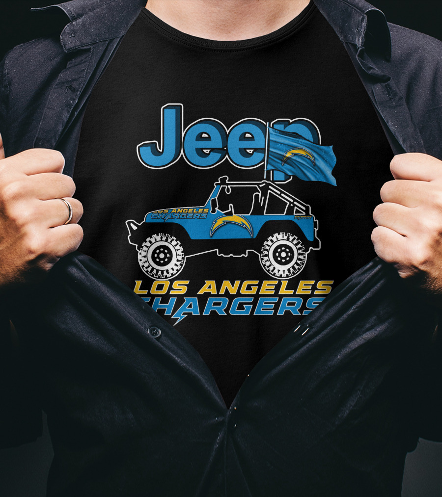Jeep Los Angeles Chargers Blue Flag And Off-Road Vehicle T-Shirt