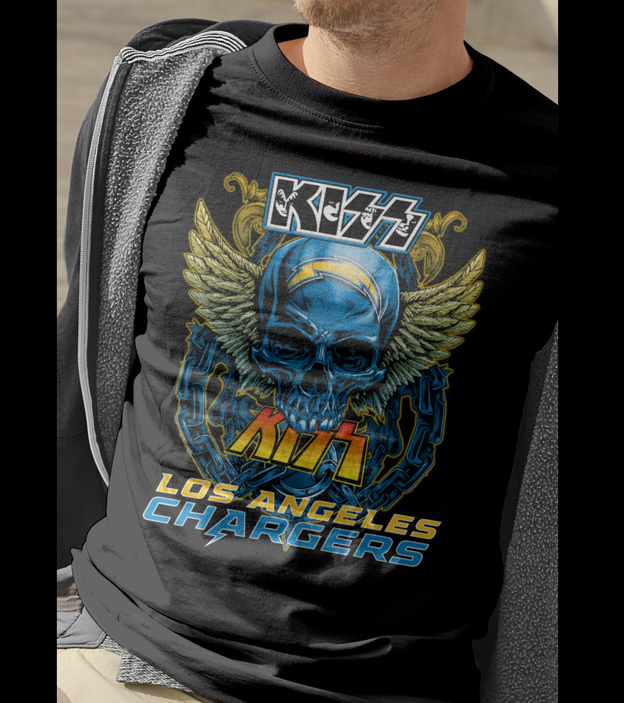 KISS Los Angeles Chargers Skull With Wings And Chains T-Shirt