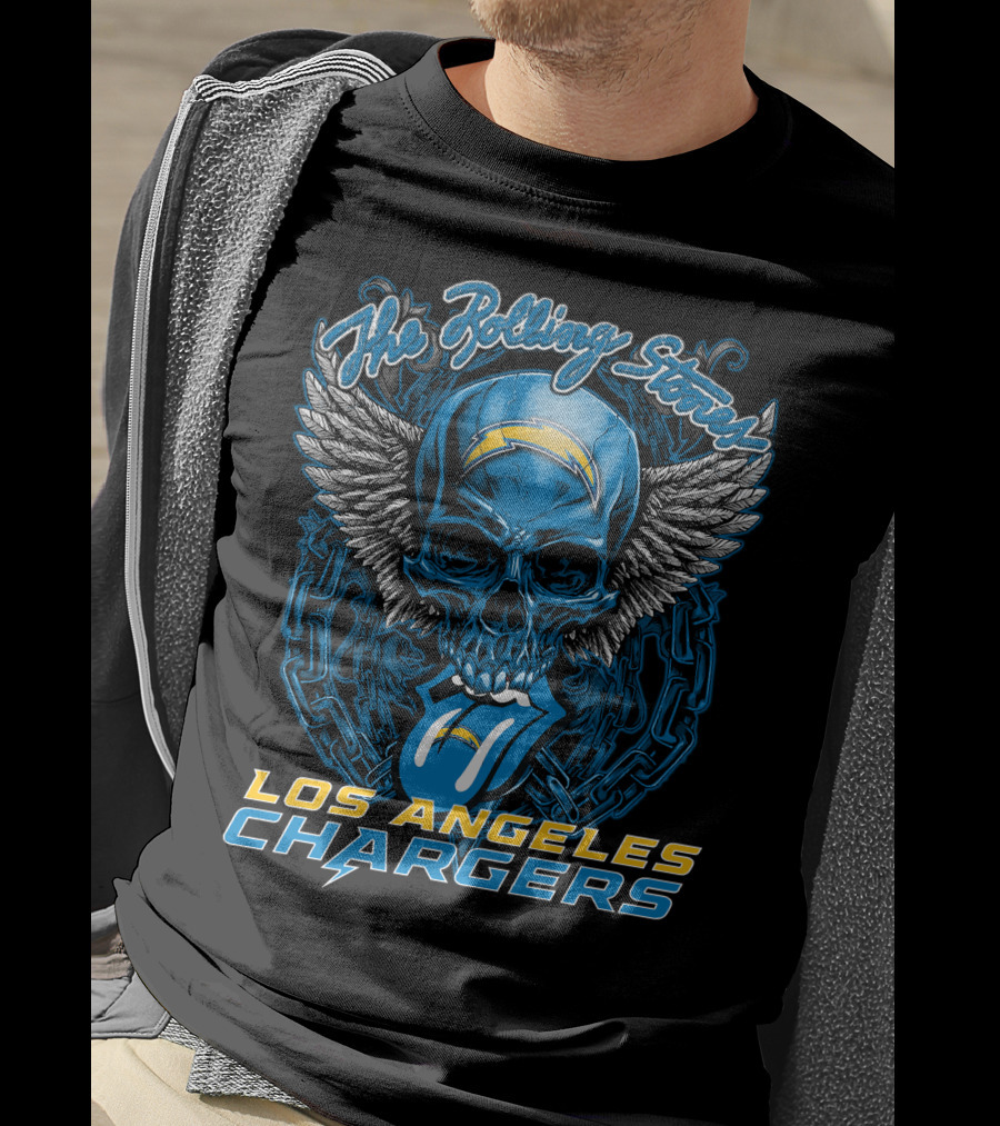 The Rolling Stones Los Angeles Chargers Skull And Tongue Logo Fusion T-Shirt