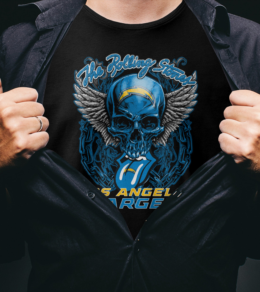 The Rolling Stones Los Angeles Chargers Skull And Tongue Logo Fusion T-Shirt