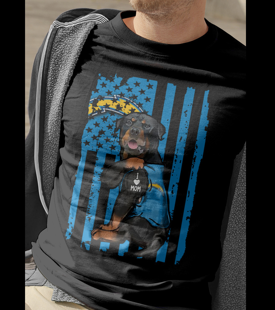 Rottweiler I Love Mom Los Angeles Chargers Blue Flag T-Shirt